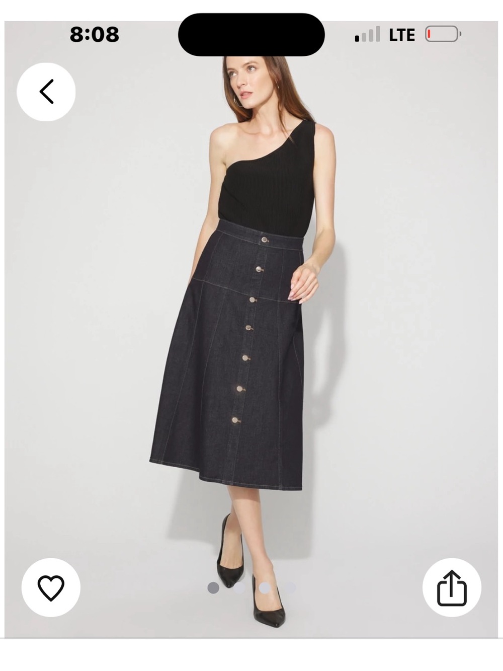 White House Black Market Dark Navy Button-Front A-Line Skirt